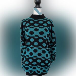 Vintage Headliners Geometric Dots Sweater size 18 Teal and Black